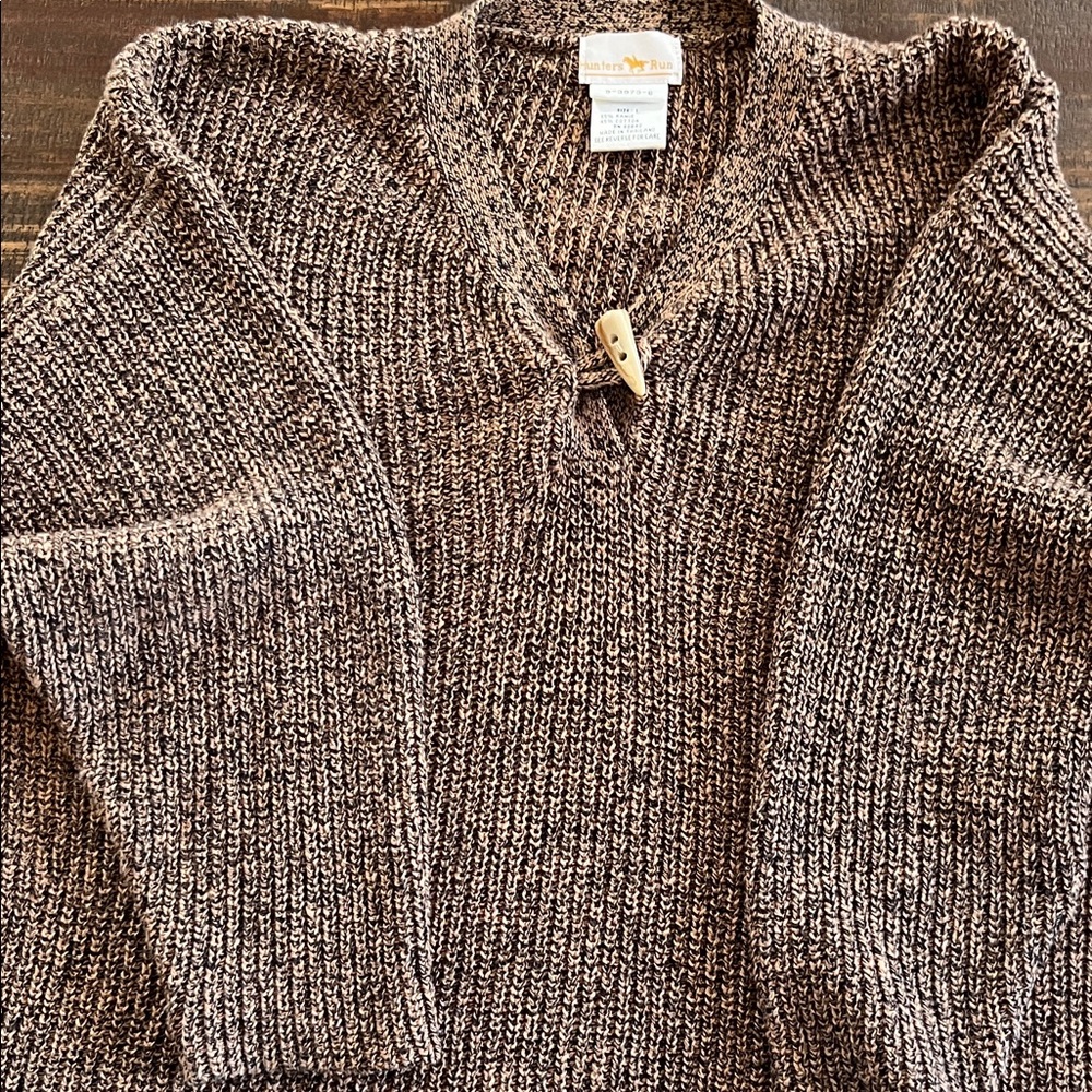 Vintage Hunters Run V-Neck Brown Sweater with Toggle